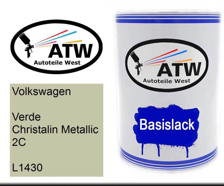 Volkswagen, Verde Christalin Metallic 2C, L1430: 500ml Lackdose, von ATW Autoteile West.